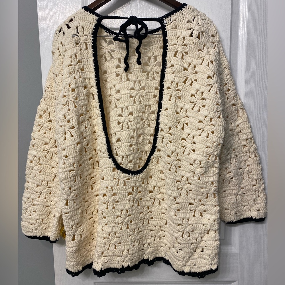 Free People Rue Crochet Tunic Ivory Floral Pattern Boho Beachy Size Medium - Picture 9 of 13